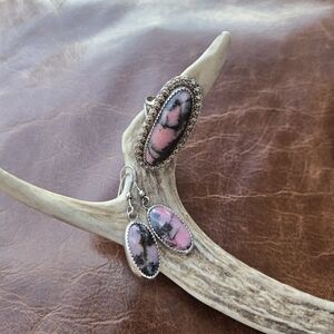 Rhodonite & Sterling Silver Ring & Earrings Set Southwestern Style